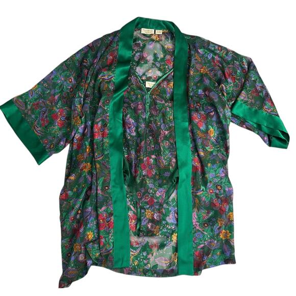Victoria's Secret Gold Label Vintage Green Floral Sheer Robe Teddy Set Medium - Picture 1 of 9